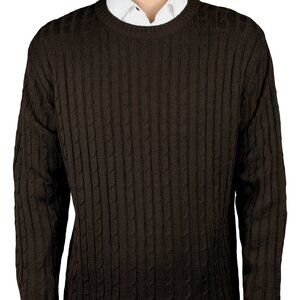 Crew Neck Cable Sweater, Brown